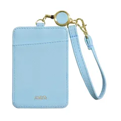 【在庫処分】IDカードケース 2枚収納薄い リール パスケース パスケース レディース IDカードホルダー メンズ ストラップ付 ICカード (ライトブルー) 定期入れ 上部取付タイプ (ライトブルー) リール付き