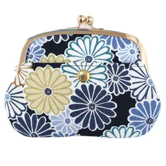 小紋工房 4寸親子がま口 財布 菊ロマン（紺） 小銭入れ カードケース 二越ちりめん 京都 和KOMONO 江戸小紋 0207 [菊ロマン（紺）]