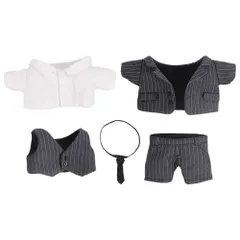 【数量限定】(20cm 用 ぬいぐるみ ストライプ 人形ベビー服 5点セット black) 上着+ワイシャツ+ベスト+ネクタイ+ズボン スーツ 綿人形の服 20cm人形の服 niannyyhouse