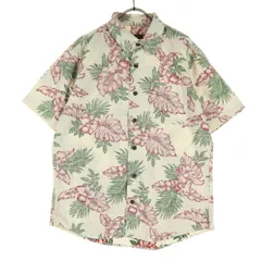 Eddie Bauer エディーバウアー 総柄 半袖 シャツ M ホワイト系 胸ポケット メンズ 古着