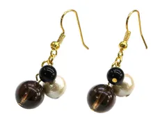 ピアス コットンパール パワーストーン 天然石(スモーキークォーツ)