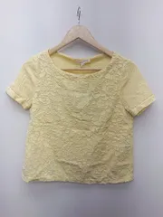 ◇ ◎ ●未使用● ALMA EN ROSE レース 花柄 フラワー コットン 半袖 ニット カットソー サイズ38 イエロー系 レディース P  【1404250014098】