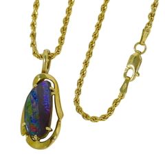 本物 ボルダーオパール 750 K18 YG ネックレス ペンダント イエローゴールド ブルー アクセサリー ジュエリー 中古 【フォロー割】