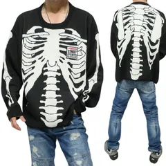 スカル ニット ボーン 髑髏/ドクロ ヴィジョン ストリート ウェア VISION STREET WEAR メンズ/レディース ジャガード ロック 長袖 オーバーサイズ  ブラック サイズM/サイズL/サイズXL