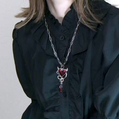 Vampire's Kiss ネックレス / ゴシック 地雷系 病みかわいい シルバー グランジ メンヘラ ゴスロリ ロリィタ V系 パンク 十字架 クロス かっこいい 赤ハート kuro-kawae