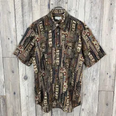 CLOVER PIGEON アート柄 総柄 半袖 デザイン ドレス シャツ L