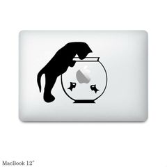 【全機種対応】MacBookステッカー スキンシール 猫と金魚鉢