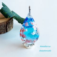 ドロップ空ネックレス(青空＊桜)