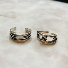 2セット シルバー 925 チェーン レイヤー リング メキシカン　y2k