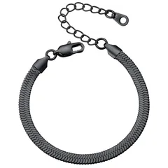 【人気商品】スネークチェーン ステンレス ブラック 人気 レディース 16CM+5CM ブレスレット 5MM アクセサリー ChainsPro