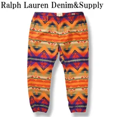 ラルフローレン デニム&サプライ Ralph Lauren Denim&Supply  ネイティブ柄 裾ゴム コットンネル パンツ アメカジ ストリート アメリカン カジュアル XL オレンジ系 メンズ