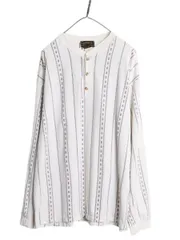 【お得なクーポン配布中!】 90s USA製 エディーバウアー ヘンリーネック 総柄 長袖 Tシャツ メンズ XL / 黒タグ オールド ロンT ストライプ カットソー 大きいサイズ