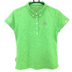 ★特価★【超美品】ルコック 半袖ポロシャツ ライトグリーン ラムネ柄 斜めストライプ織生地  レディース L ゴルフウェア le coq sportif