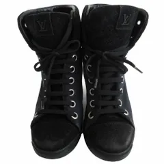 LOUIS VUITTON ルイヴィトン モノグラムスエード ウェッジソール スニーカー ブーティ ネイビー サイズ23.5cm レディース 【中古】