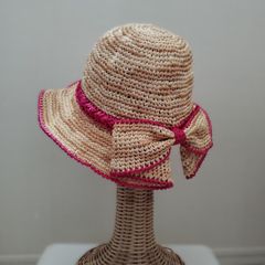 サマーハット：春夏用・バックリボン《ミックス・ピンク小花》ハンドメイド