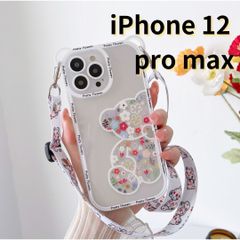 【SHOPS W】iPhone12 pro max スマホケース クマ くま スケルトン ケース クリア シンプル  ショルダー 花 韓国 軽量 おしゃれ かわいい 透明 E030