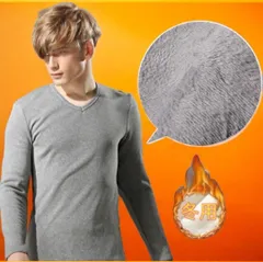 裏起毛 インナーシャツ 防寒 肌着 あったかい アンダーウェア Uネック 灰色 新品