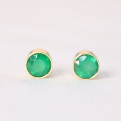 14KGF グリーンオニキス 4mm 天然石 ベゼル ピアス