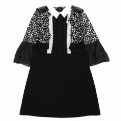 Self-Portrait セルフ ポートレート レース切替 シャツ ドレス ワンピース ブラック 7分袖 SP9-078 サイズUK8 レディース /T2K