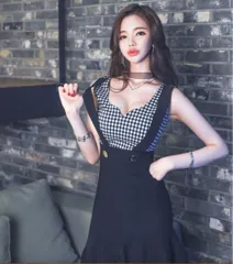 サロペット ドッキング ワンピース レディース セクシー ミニ ドレス ギンガム レディース トップス チェック