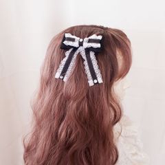 ヘアアクセサリー ヘアクリップ リボンクリップ 量産型リボン 黒 ブラック 地雷系 キラキラ ビジュー ツインテール アイドル ヘアアレンジ 結婚式 発表会 卒業式 入学式