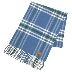 セール　HERMES　エルメス　カシミヤ　チェック　マフラー　ライトブルー系　美品　aq9176