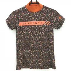 ★値下げ★【超美品】デサントゴルフ 半袖ハイネックシャツ ダークブラウン×オレンジ 花柄 袖立体ロゴ 中田英寿 レディース M ゴルフウェア DESCENTE