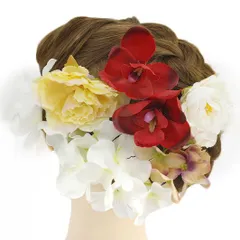 髪飾り 成人式 赤 振袖 前撮り 袴 花 6点セット 白 黄色 薄ピンク プルメリア 豪華 リゾート ヘアアクセ かんざし ヘッドドレ No.9-3933