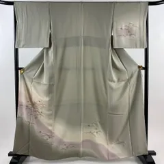 付下げ 身丈163cm 裄丈66.5cm M 袷 雪芝 楓 金銀彩 ぼかし 灰色 正絹 秀品 【中古】