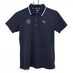 【超美品】プーマ 半袖ポロシャツ ネイビー×白 ロゴゴールド  レディース L ゴルフウェア PUMA