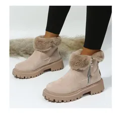 スノーブーツ ムートンブーツ レディース 厚底 ファーシューズ ショートブーツ ボア あったか もこもこ スエード 防寒 履きやすい カジュアル 美脚 裏起毛 冬 黒 kuyuan01