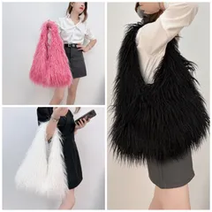 シャギー バッグ トートバッグ ファー 肩がけ フェイクファー エコファー フワフワ 秋冬 トレンド 人気 ピンク ホワイト 白 ブラック 黒 ラムウール風 高見え 可愛い オシャレ