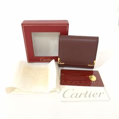 極美品☆カルティエ 三つ折り財布 マスト レザー ボルドー ゴールド