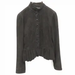 ラルフローレン RalphLauren ラムレザー 本革 スウェード ジャケット ノーカラー ブラック系 x912993i