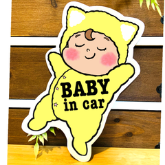 ベビーインカー【モコモコねこ耳イエロー】カーサインステッカー