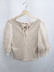 ◇ Θ　Φ NICE CLAUP ナイスクラップ 異素材　シースルー 長袖 カットソー サイズF ベージュ レディース P  【1409250048609】