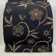 【美品】 袋帯 名品 花唐草 黒 全通 正絹 【中古】