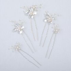 【数量限定】Haodeliy 髪飾り ヘッドドレス 木の葉 花モチーフ パールUピン 5点セット 花嫁 ヘアアクセサリー 手作り ウェディングヘッドドレス 髪飾り フラワー 結婚式 披露宴 二次会 発表会 卒業式 入学式 パーティー 和装用髪飾り ヘアアクセサ