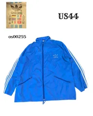 adidasアディダス古着フルジップナイロン収納付きパーカー　ブルー US44os00255