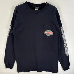 古着 ハーレーダビッドソン HARLEY DAVIDSON 長袖Tシャツ 両面 ラバープリント USA製 胸ポケ medium  ブラック系 メンズ