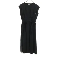 THOUSAND MILE サウザンドマイル フレンチスリーブ ウエストベルト ロングワンピース F 黒 レディース 古着