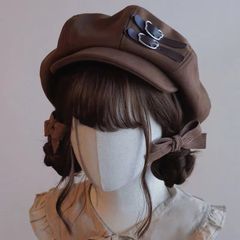 【新品】ガーリー♡レザーバックルキャスケット レディース 帽子 ブラウン ベレー帽 秋 冬 ロリータ キュート レザー 　G0446