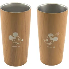 ディズニー 木目調ステンレス真空タンブラー 440mlペアセット ミッキー&ミニー (82115)