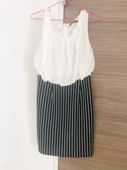 シフォンノースリーブワンピース ストライプ柄 パーティー ミニドレス キャバ嬢 結婚式