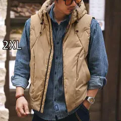 [2XL]秋冬 コーデ メンズ  服 シンプル ファッション オシャレ 大人 かっこいい 大きいサイズ ストリート 紳士服  ハイエンド アメリカン レトロ スポーツ ダウン ジャケット ベスト フード付き ノースリーブ ベスト