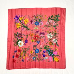 イタリア製 GUCCI ヴィットリオ・アッコルネロ スカーフ 大判 シルク グッチ OLD オールドグッチ 花柄 ピンク ハンカチ ストール ショール ファブリック ヴィンテージ アンティーク MADE IN ITALY