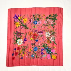 イタリア製 GUCCI ヴィットリオ・アッコルネロ スカーフ 大判 シルク グッチ OLD オールドグッチ 花柄 ピンク ハンカチ ストール ショール ファブリック ヴィンテージ アンティーク MADE IN ITALY