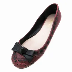 PRADA プラダ リボン フラットシューズ レザー ヴィンテージ加工 ぺたんこ パンプス 36 23cm レッド 赤 レディース 【中古】