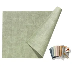 Univo Colors ランチョンマット 高質PUレザー ２枚セット おしゃれ 華やか 飾り 清潔しやすい 家庭用 レストラン用 丸洗いOK 撥水 防汚 断熱 滑り止め （４３cm×３０cm、２枚セット ライトグリーン）