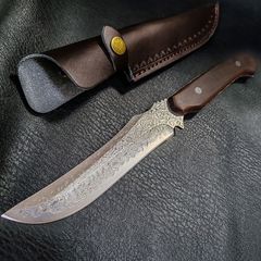 ナイフ ダマスカスナイフ シースナイフ 天然木製ハンドル 薪割り 釣り 登山 キャンプ サバイバル アウトドア 全長300mm 専用シース付き
